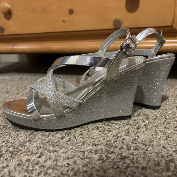 Shiny Silver Wedged Heels - Picture 3 of 3